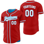 Custom Red White-Sky Blue Reversible Button-Down Baseball Jersey