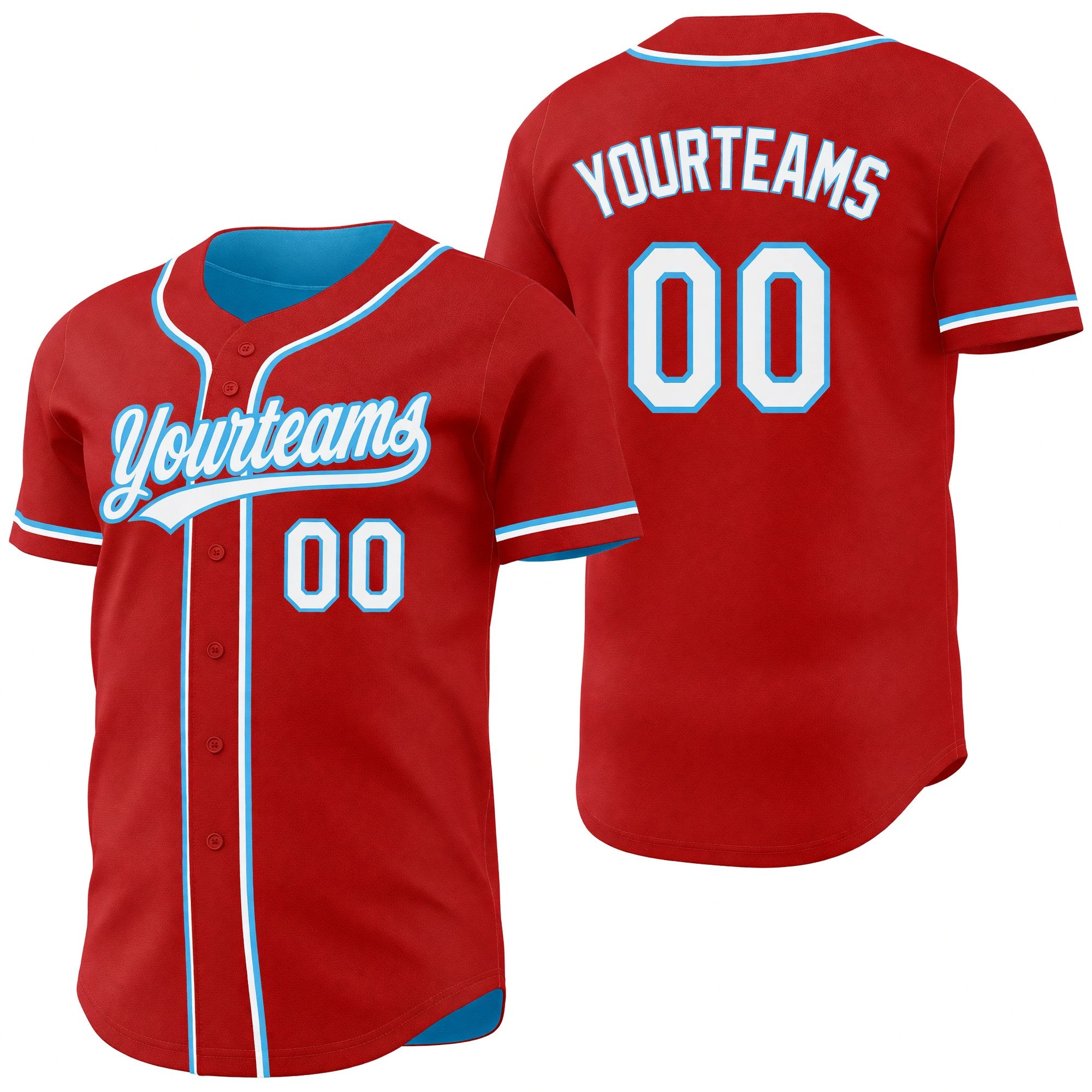 Custom Red White-Sky Blue Reversible Button-Down Baseball Jersey