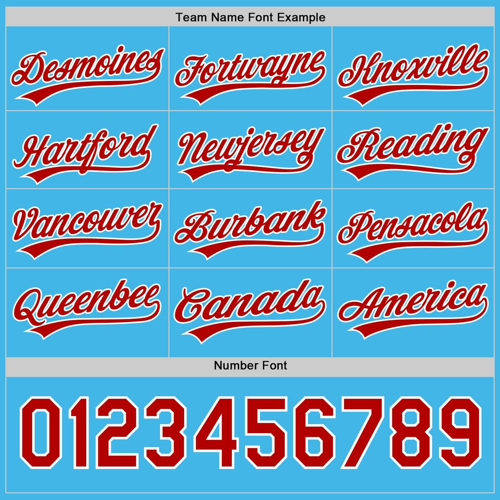 Custom Red White-Sky Blue Reversible Button-Down Baseball Jersey photo 5