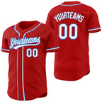 Custom Red White-Electric Blue Reversible Button-Down Baseball Jersey