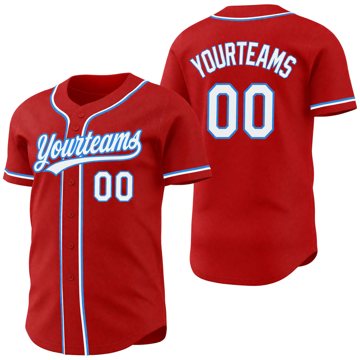 Custom Red White-Electric Blue Reversible Button-Down Baseball Jersey