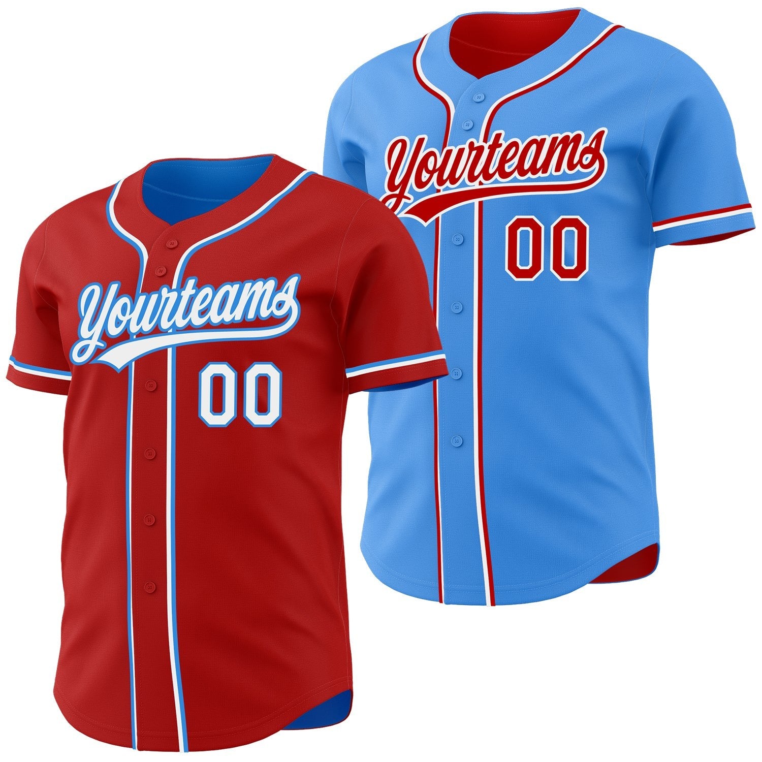 Custom Red White-Electric Blue Reversible Button-Down Baseball Jersey photo 1