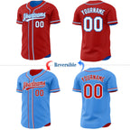 Custom Red White-Electric Blue Reversible Button-Down Baseball Jersey photo 2