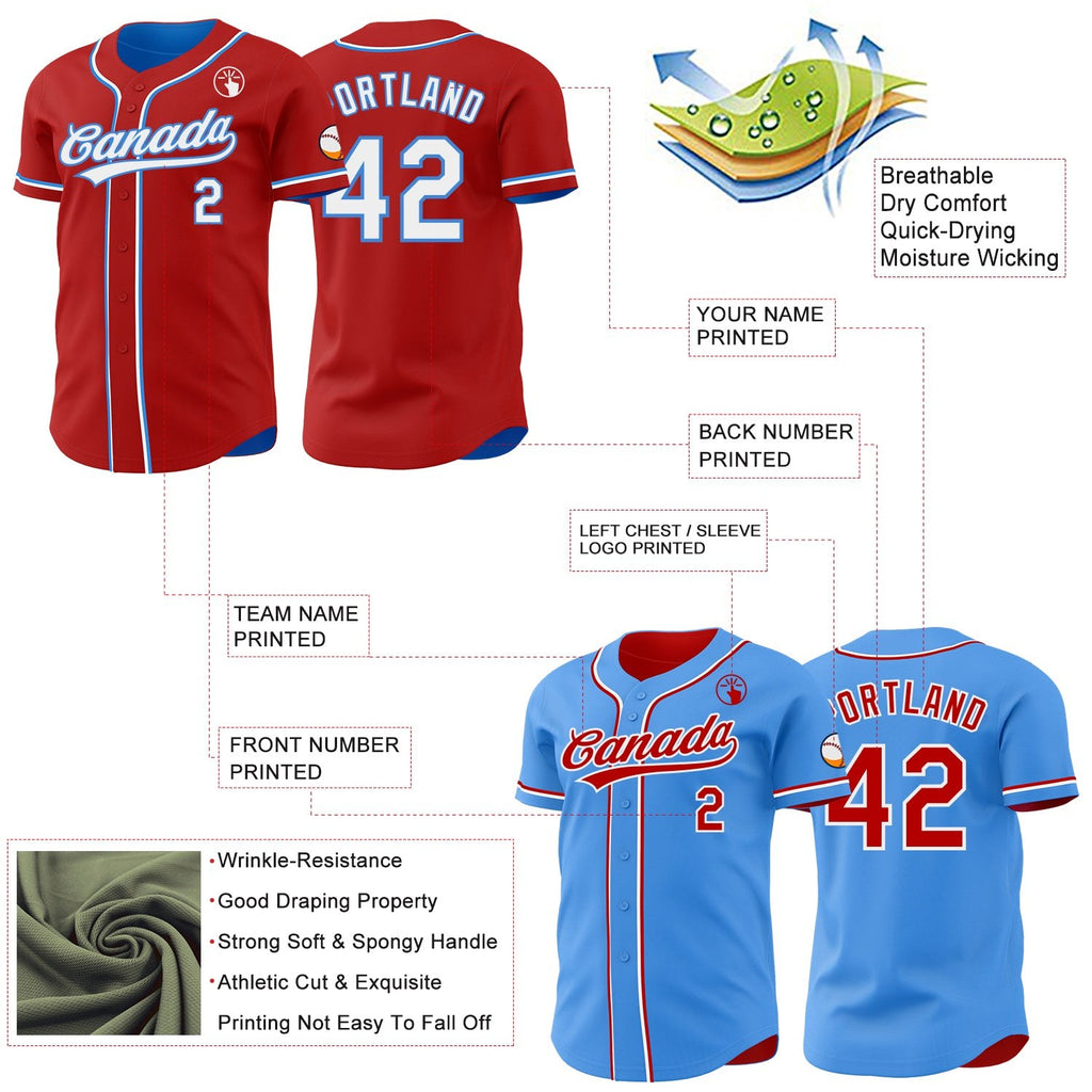Custom Red White-Electric Blue Reversible Button-Down Baseball Jersey photo 3
