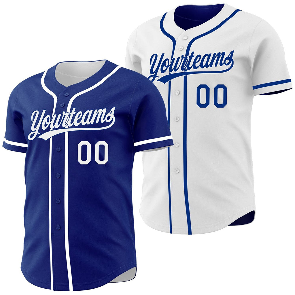 Custom Royal-White Reversible Button-Down Baseball Jersey photo 1