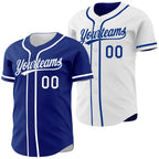 Custom Royal-White Reversible Button-Down Baseball Jersey photo 1