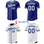 Custom Royal-White Reversible Button-Down Baseball Jersey photo 2