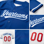 Custom Royal White-Red Reversible Button-Down Baseball Jersey detail