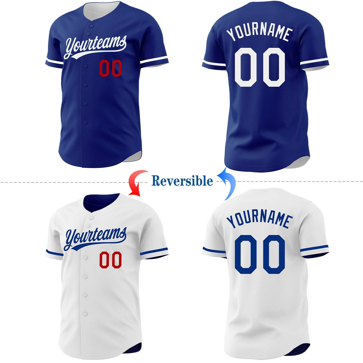 Custom Royal White-Red Reversible Button-Down Baseball Jersey photo 2