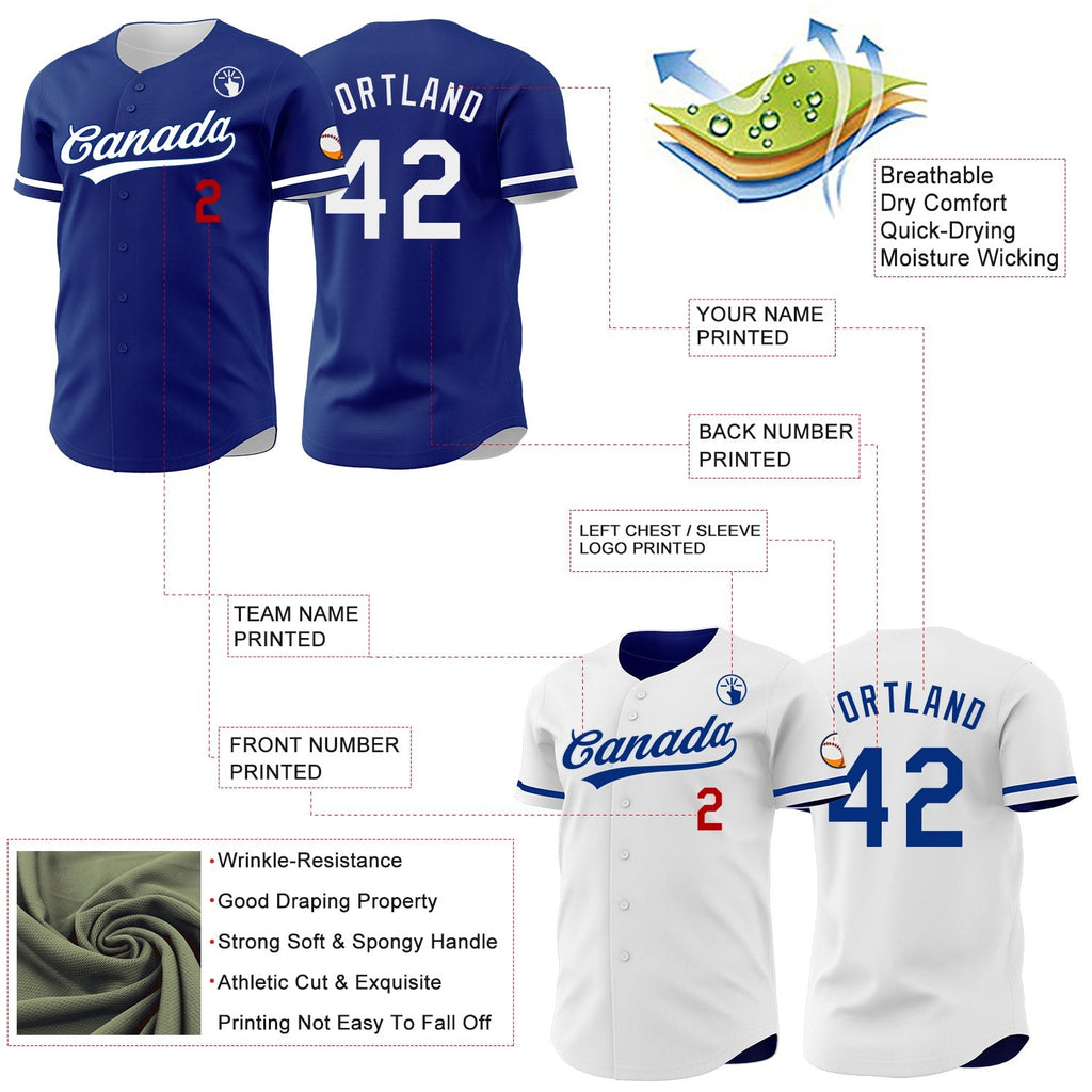 Custom Royal White-Red Reversible Button-Down Baseball Jersey photo 3