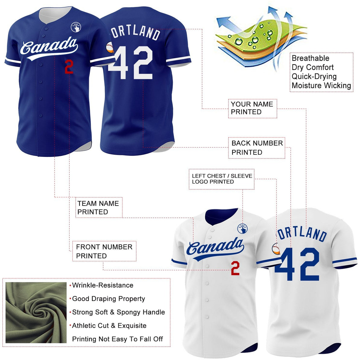Custom Royal White-Red Reversible Button-Down Baseball Jersey photo 3