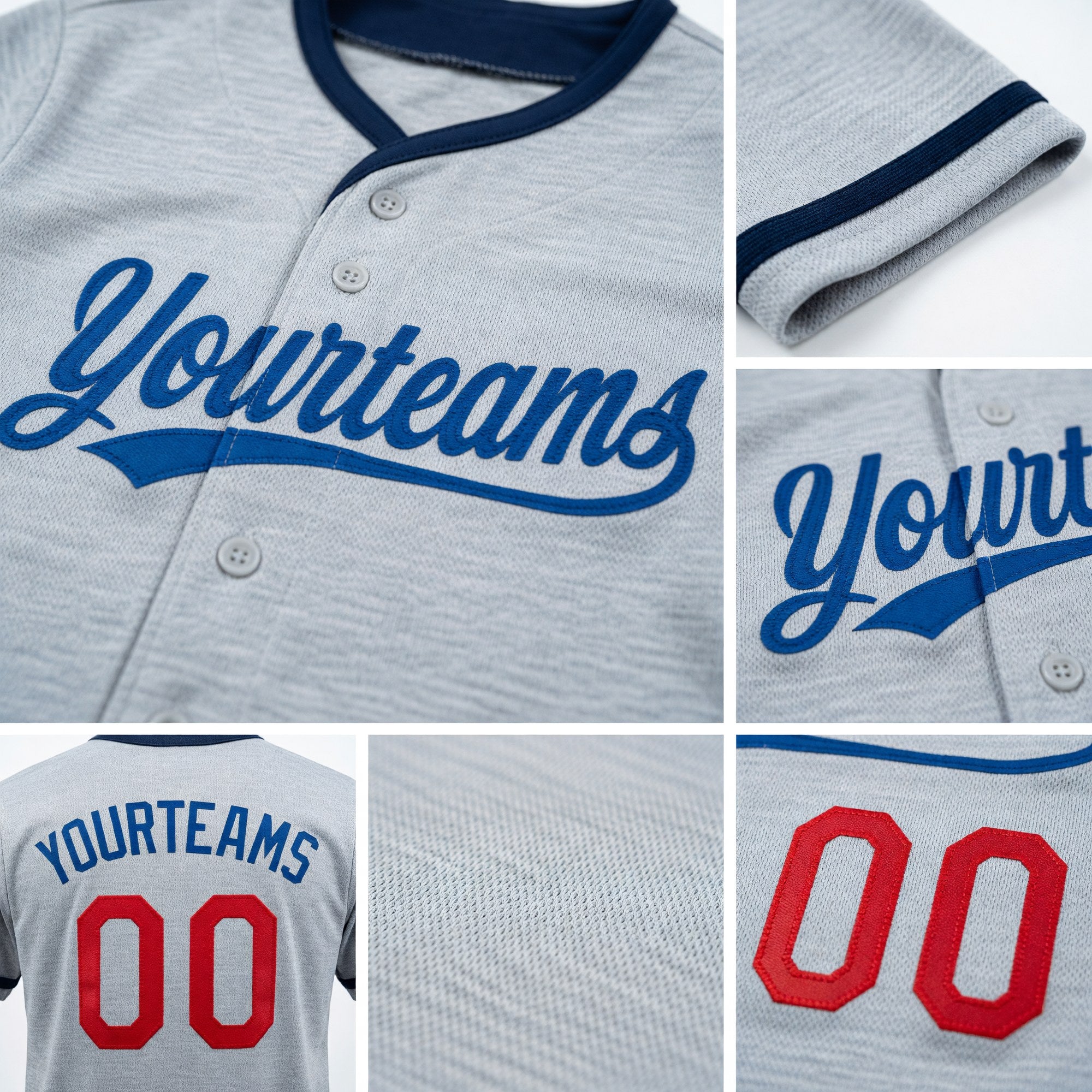 Custom Royal Gray Reversible Button-Down Baseball Jersey detail
