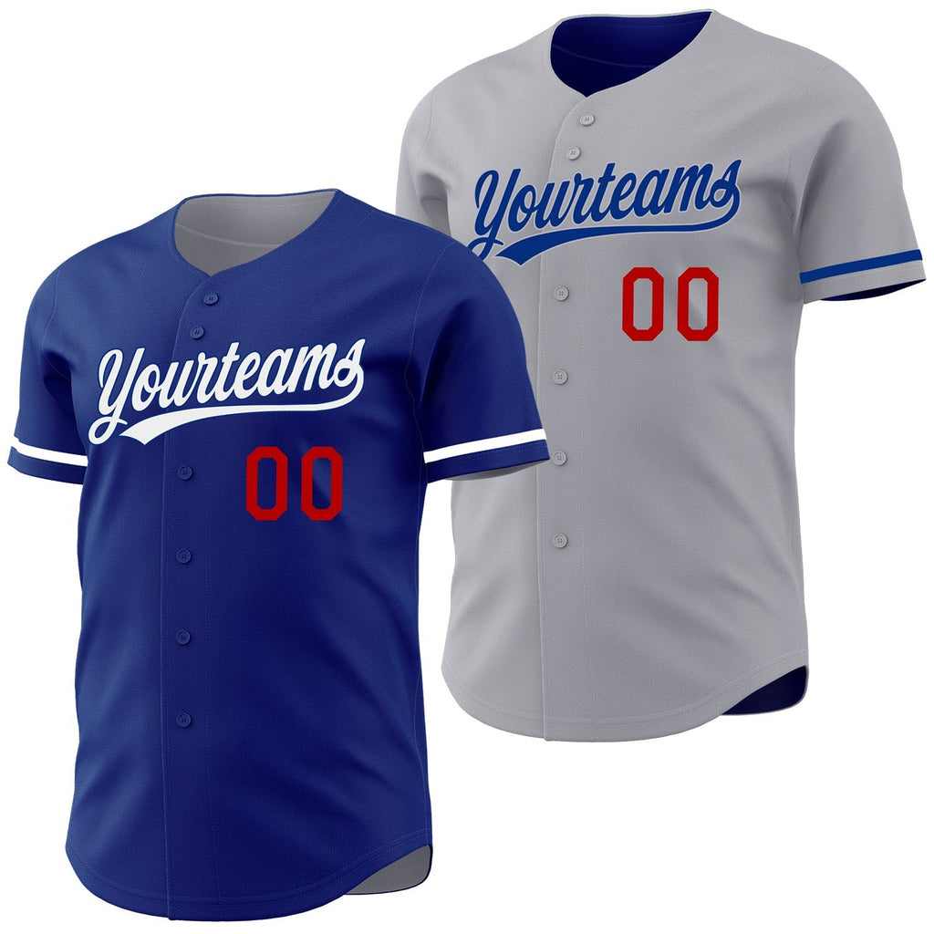 Custom Royal Gray Reversible Button-Down Baseball Jersey photo 1