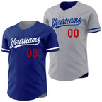 Custom Royal Gray Reversible Button-Down Baseball Jersey photo 1