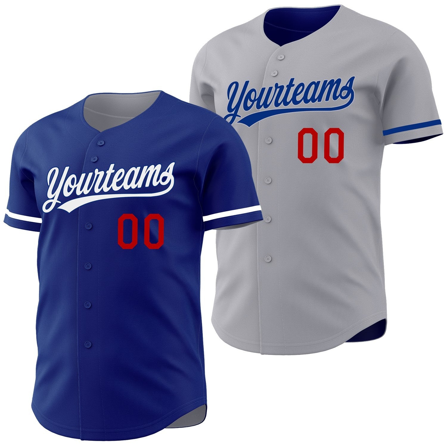 Custom Royal Gray Reversible Button-Down Baseball Jersey photo 1