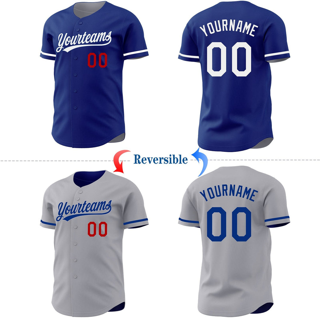 Custom Royal Gray Reversible Button-Down Baseball Jersey photo 2