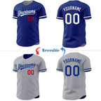 Custom Royal Gray Reversible Button-Down Baseball Jersey photo 2