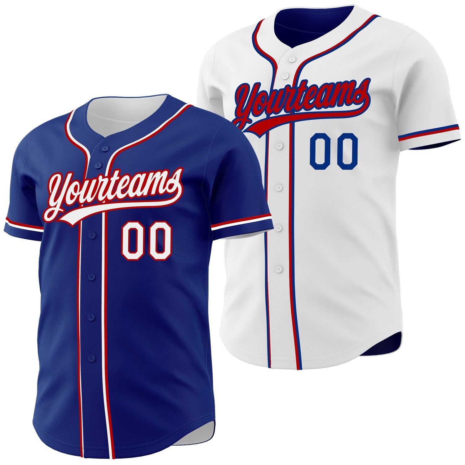 Custom Royal White-Red Reversible Button-Down Baseball Jersey photo 1