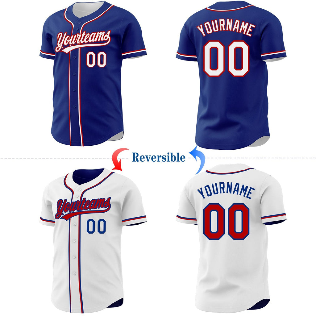 Custom Royal White-Red Reversible Button-Down Baseball Jersey photo 2