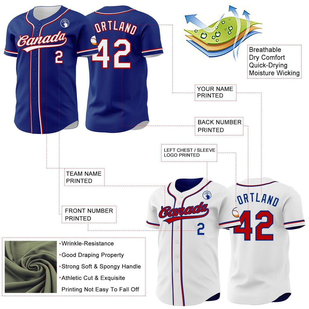 Custom Royal White-Red Reversible Button-Down Baseball Jersey photo 3