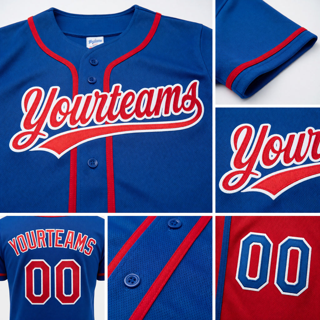 Custom Royal Red-White Reversible Button-Down Baseball Jersey detail