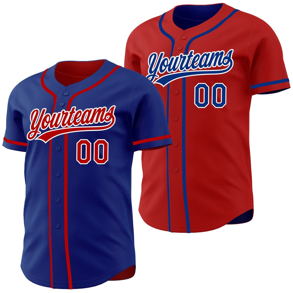 Custom Royal Red-White Reversible Button-Down Baseball Jersey photo 1