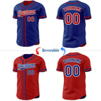 Custom Royal Red-White Reversible Button-Down Baseball Jersey photo 2