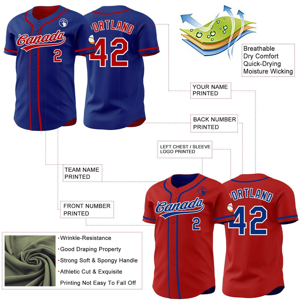 Custom Royal Red-White Reversible Button-Down Baseball Jersey photo 3