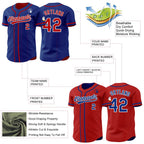 Custom Royal Red-White Reversible Button-Down Baseball Jersey photo 3