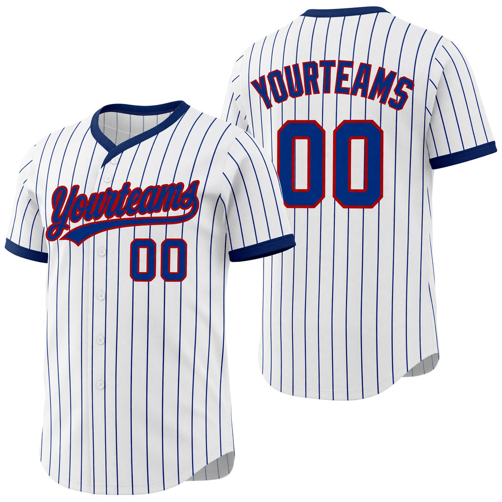 Custom Royal White Royal Pinstripe Reversible Button-Down Baseball Jersey