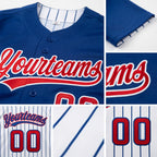 Custom Royal White Royal Pinstripe Reversible Button-Down Baseball Jersey detail