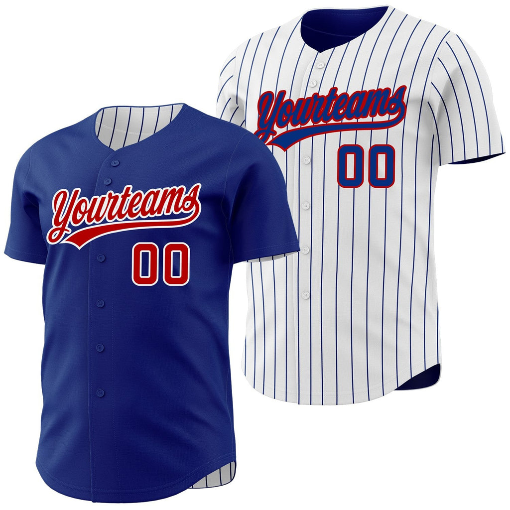 Custom Royal White Royal Pinstripe Reversible Button-Down Baseball Jersey photo 1