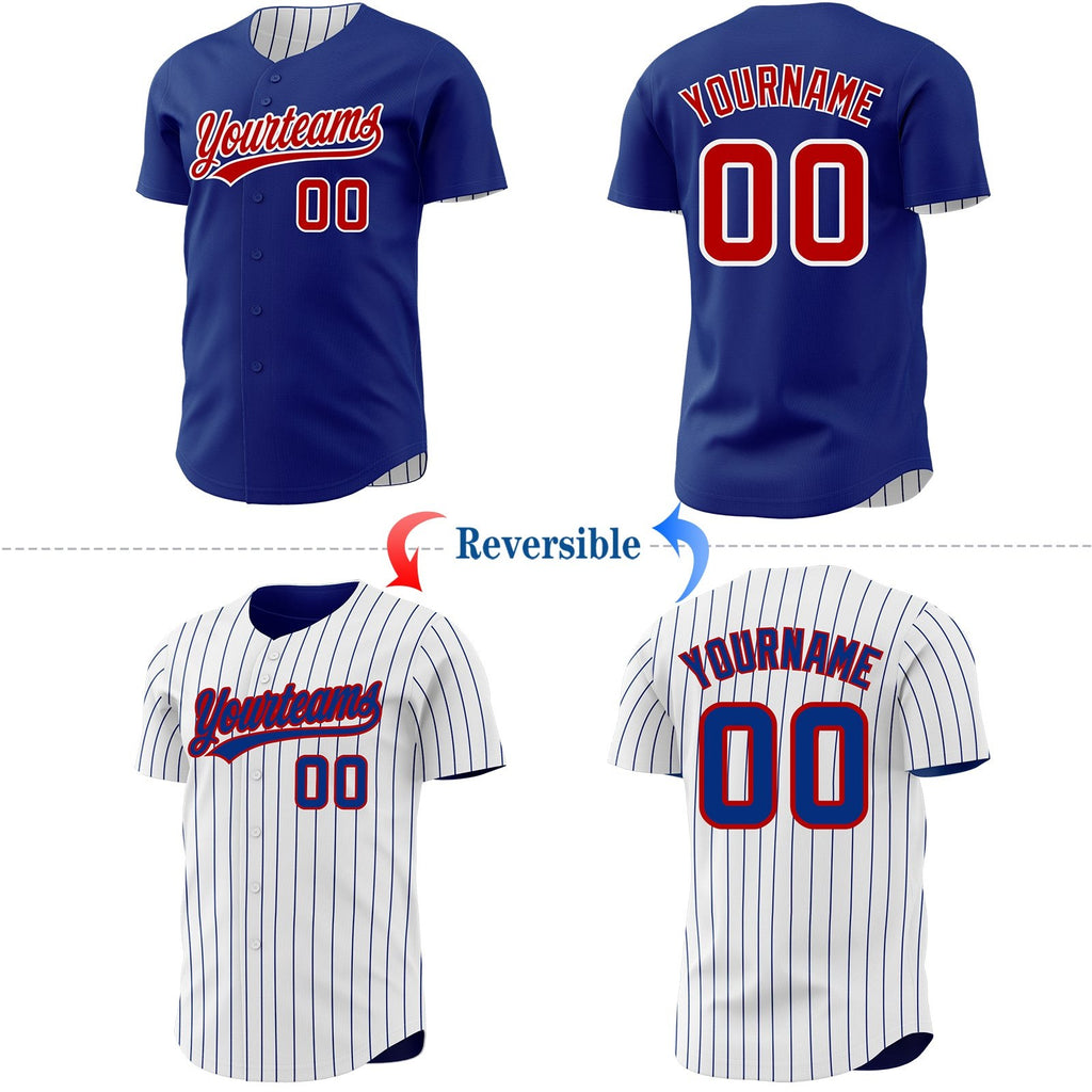 Custom Royal White Royal Pinstripe Reversible Button-Down Baseball Jersey photo 2