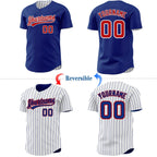 Custom Royal White Royal Pinstripe Reversible Button-Down Baseball Jersey photo 2