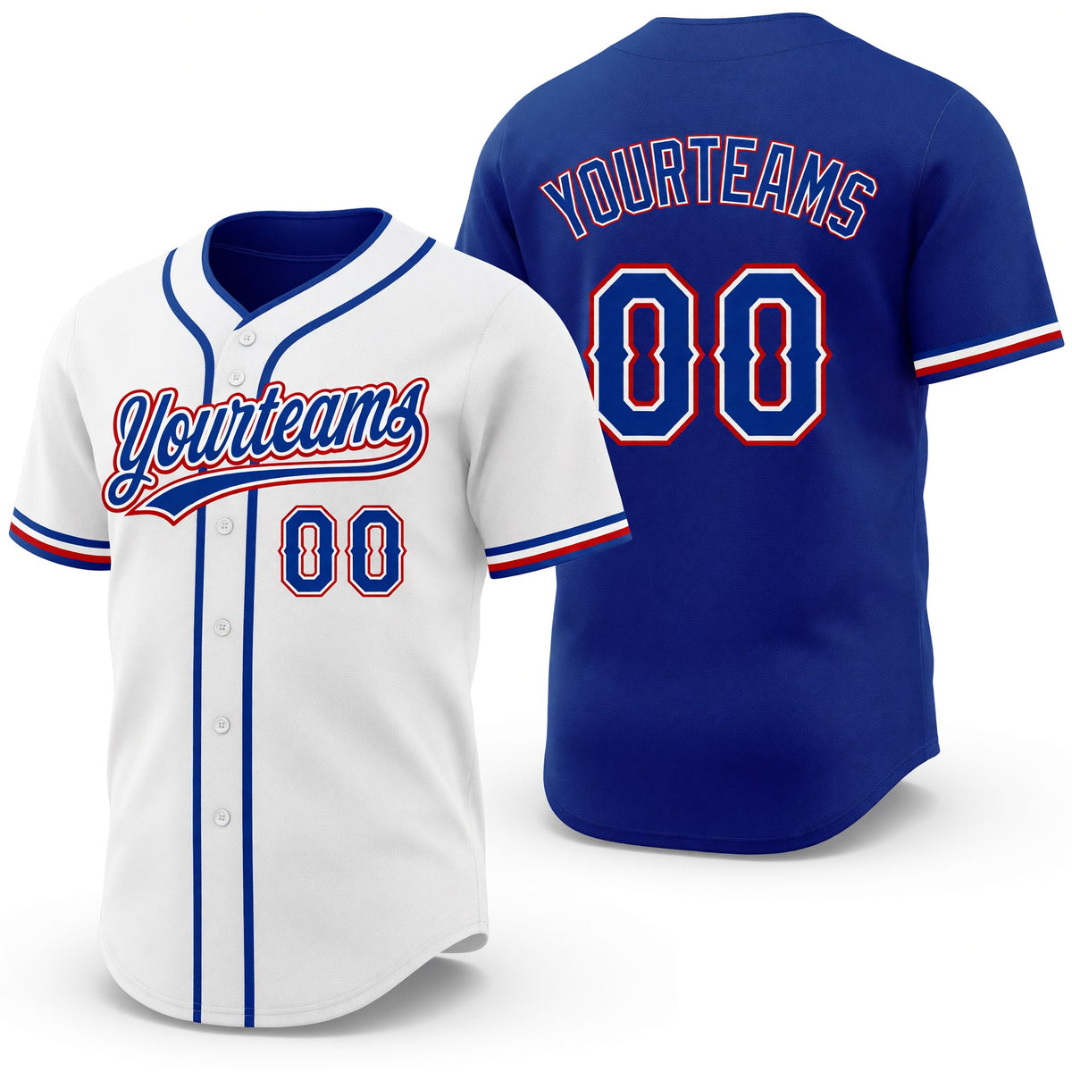 Custom Royal White-Red Reversible Button-Down Baseball Jersey