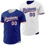 Custom Royal White-Red Reversible Button-Down Baseball Jersey photo 1