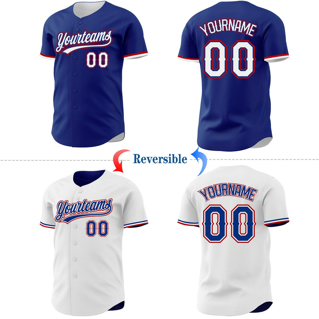 Custom Royal White-Red Reversible Button-Down Baseball Jersey photo 2