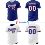 Custom Royal White-Red Reversible Button-Down Baseball Jersey photo 2