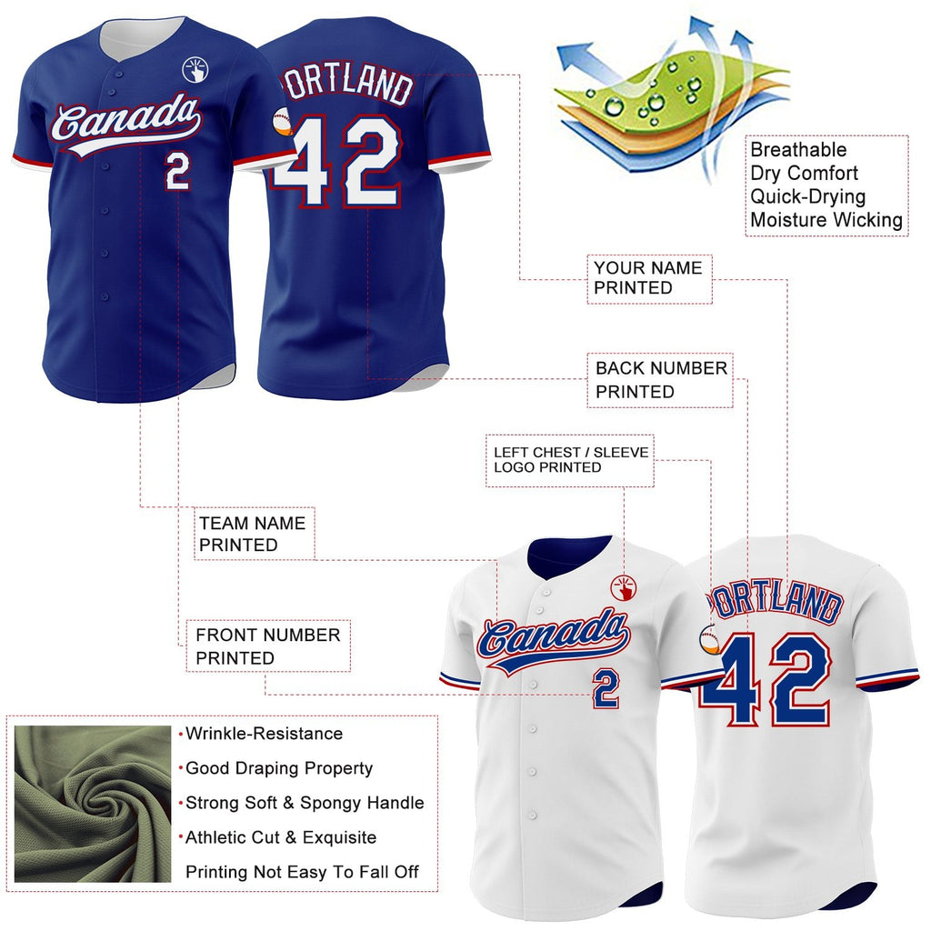 Custom Royal White-Red Reversible Button-Down Baseball Jersey photo 3