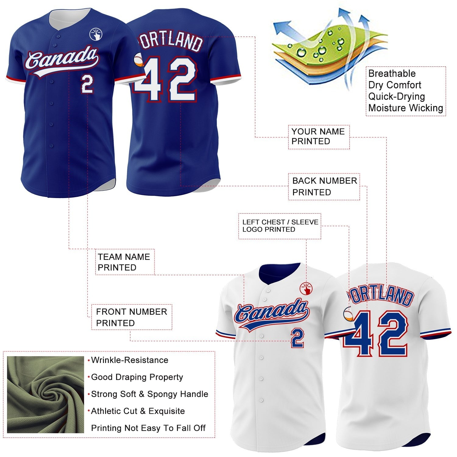 Custom Royal White-Red Reversible Button-Down Baseball Jersey photo 3