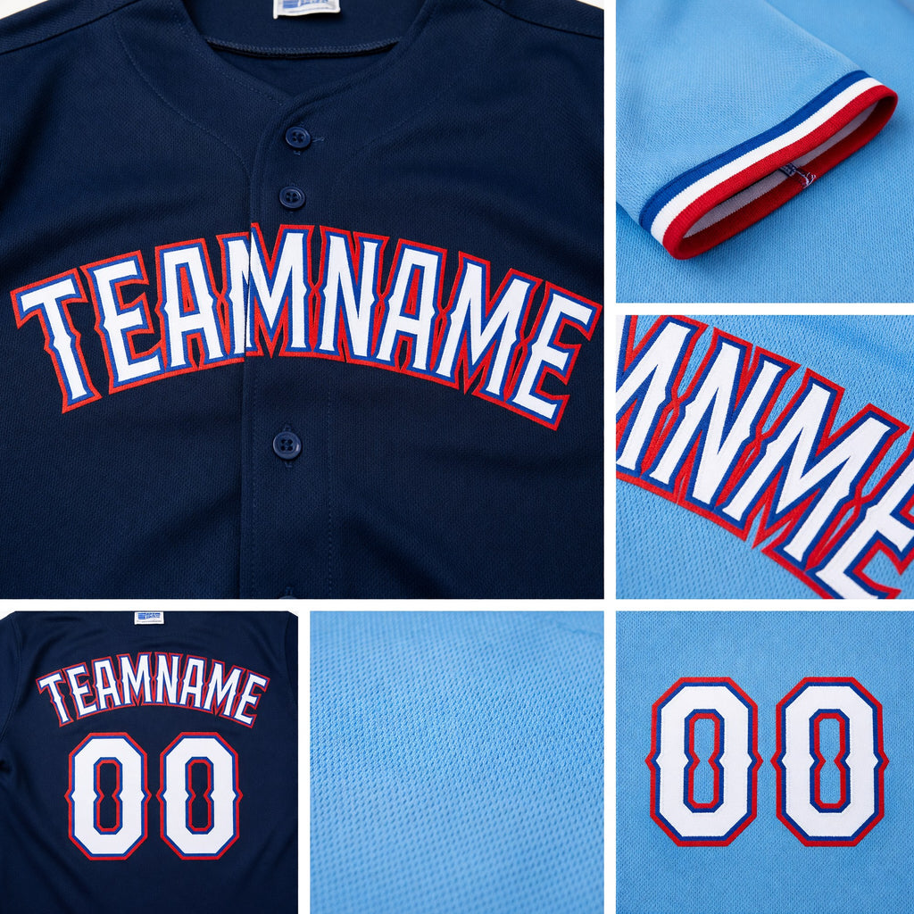 Custom Royal Light Blue Reversible Button-Down Baseball Jersey detail