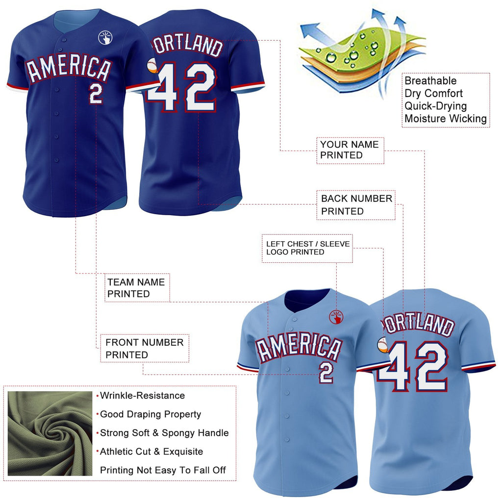 Custom Royal Light Blue Reversible Button-Down Baseball Jersey photo 3