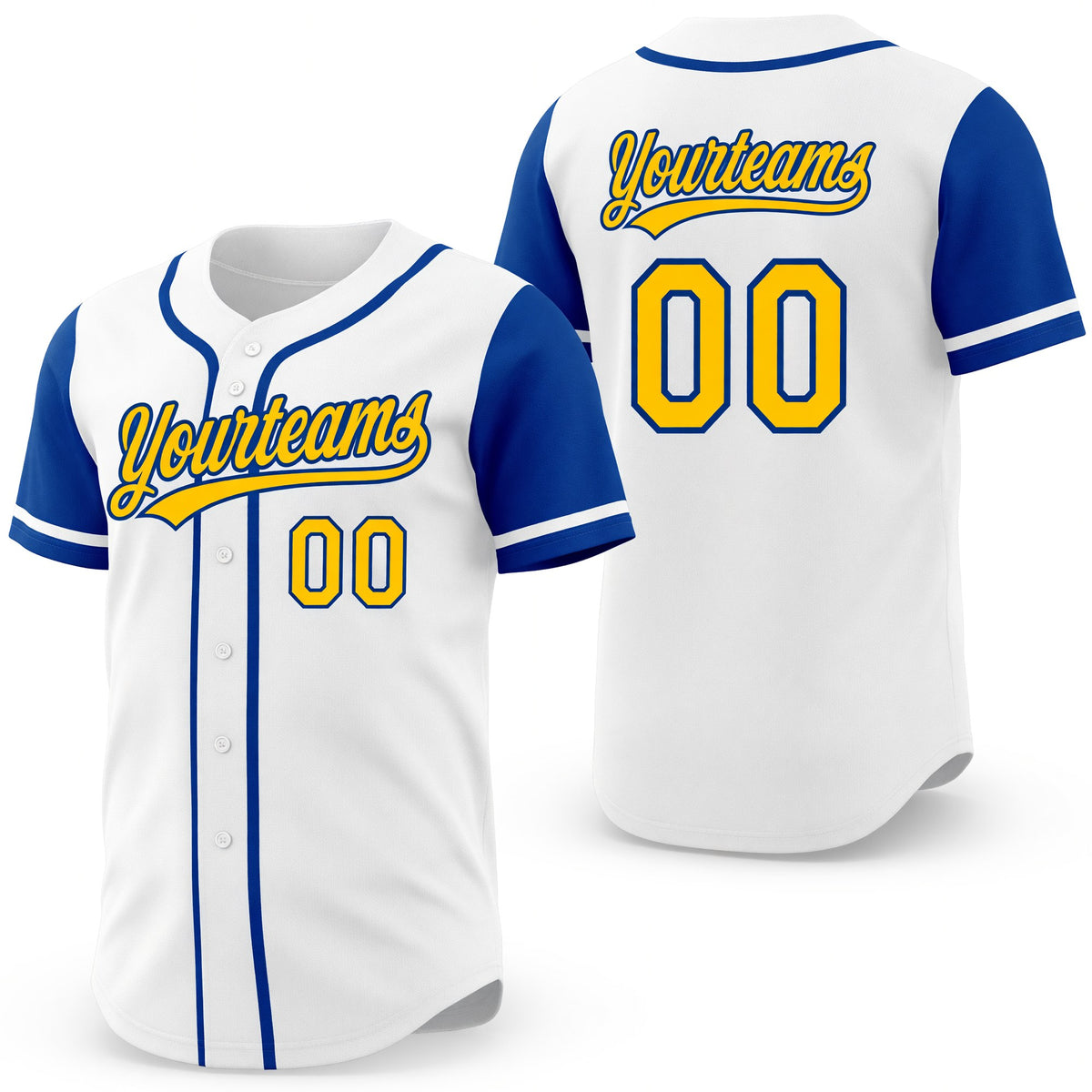 Custom Royal Yellow-White Reversible Button-Down Baseball Jersey