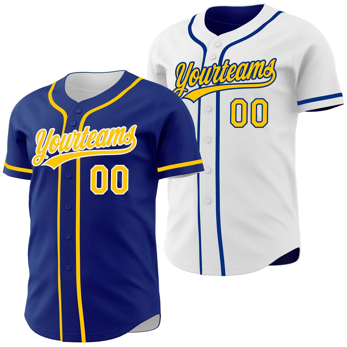Custom Royal Yellow-White Reversible Button-Down Baseball Jersey photo 1