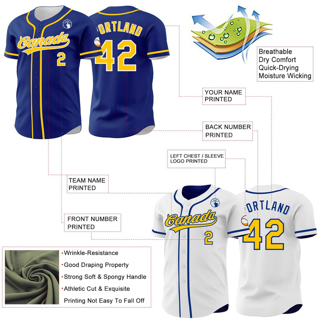 Custom Royal Yellow-White Reversible Button-Down Baseball Jersey photo 3