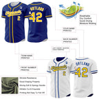 Custom Royal Yellow-White Reversible Button-Down Baseball Jersey photo 3