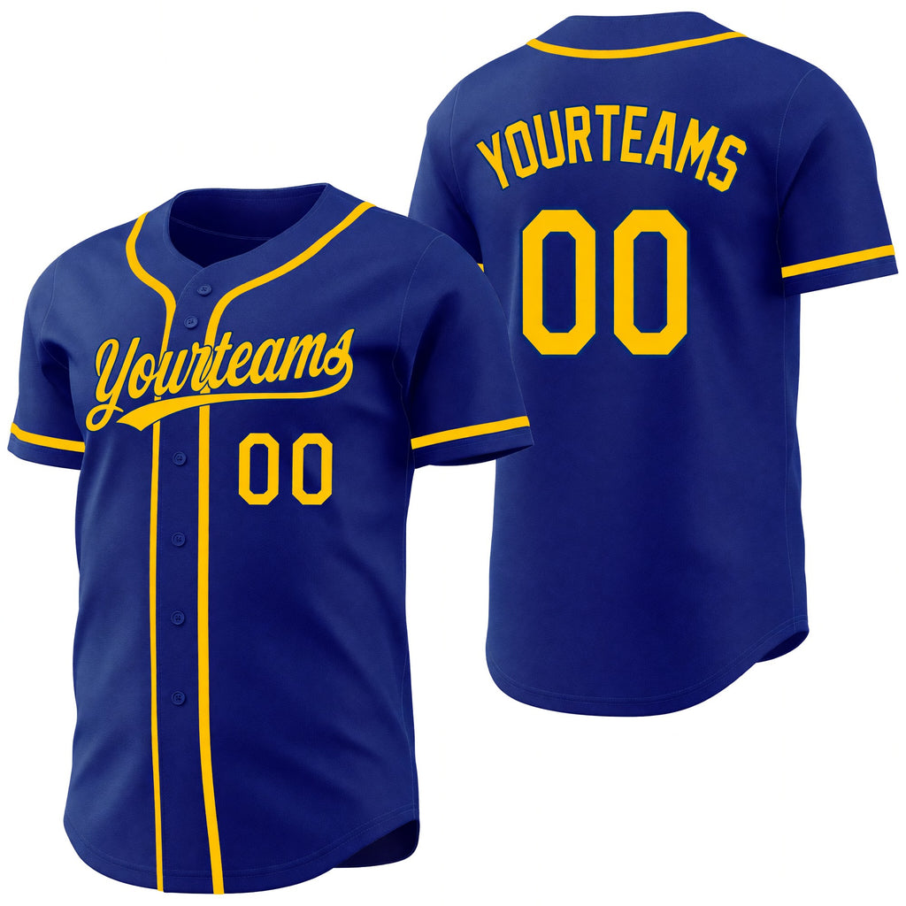 Custom Royal-Yellow Reversible Button-Down Baseball Jersey
