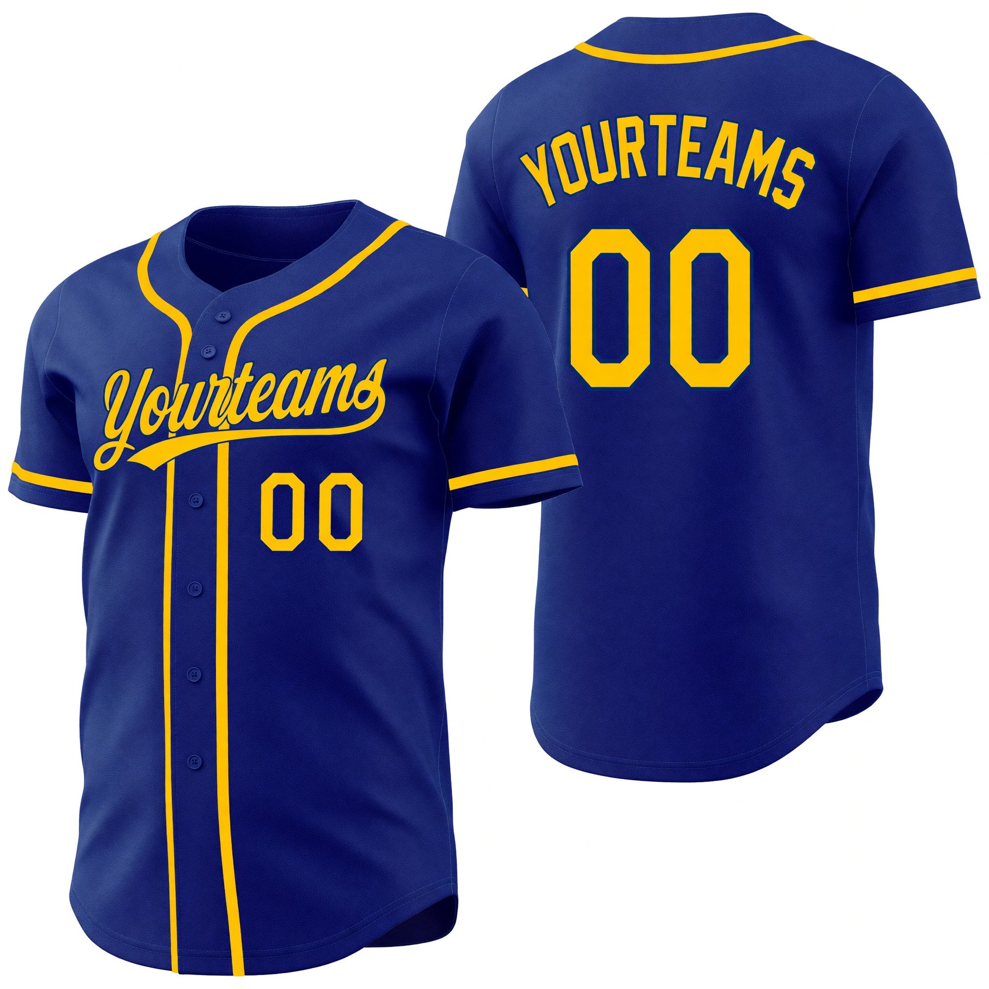 Custom Royal-Yellow Reversible Button-Down Baseball Jersey