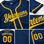 Custom Royal-Yellow Reversible Button-Down Baseball Jersey detail