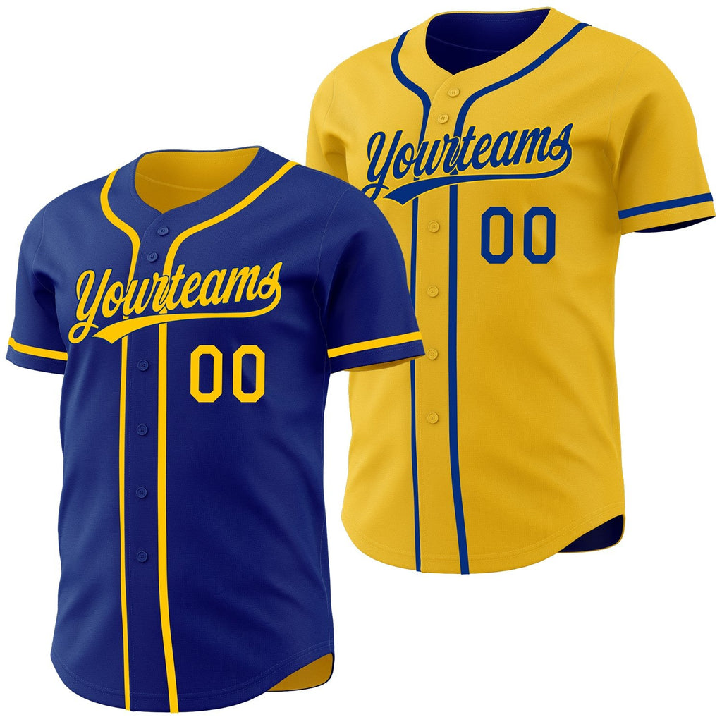 Custom Royal-Yellow Reversible Button-Down Baseball Jersey photo 1